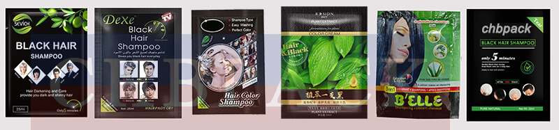 black hair shampoo packaging